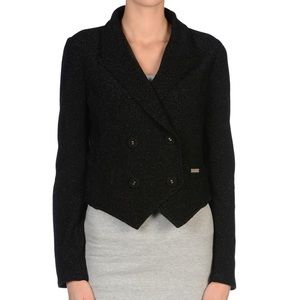 Classic Crop Collard Metallic Cotton Blazer